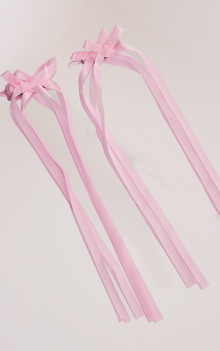 Baby Pink Long Bow Ribbon Hair Clips image 2