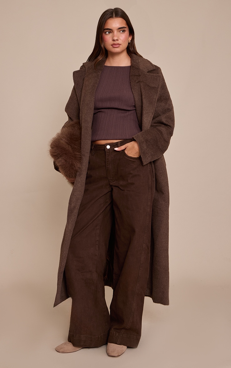 Chocolate Relaxed Mid Rise Seam Detail Wide Leg Jeans image 1