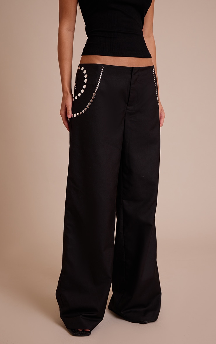 Black Studded Swirl Low Rise Pants  image 2