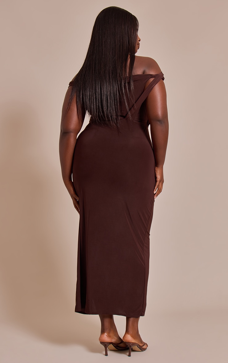 Plus Chocolate Slinky Twist Detail Maxi Dress image 2