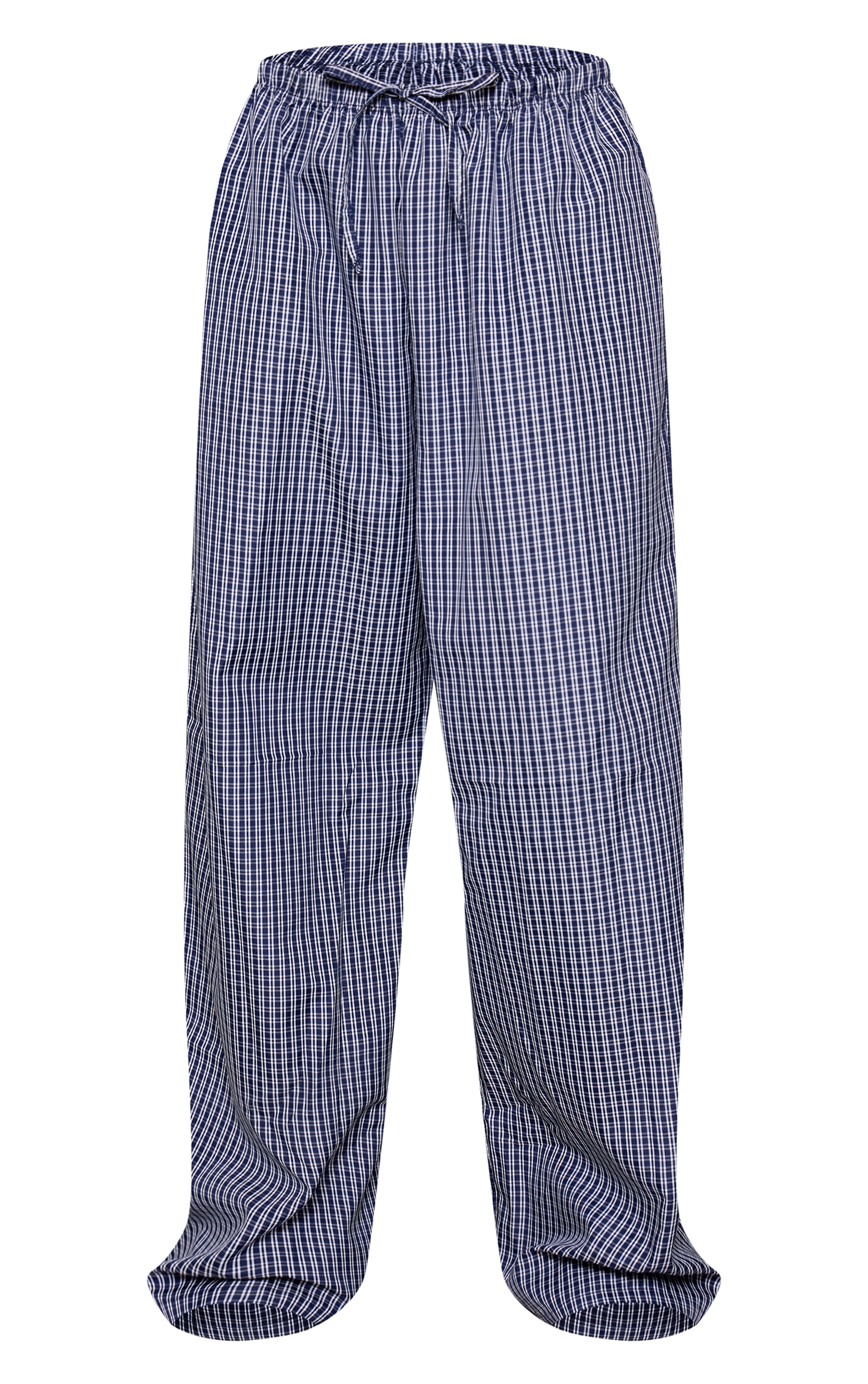 Navy Checked Print Drawstring Wide Leg Trouser image 5