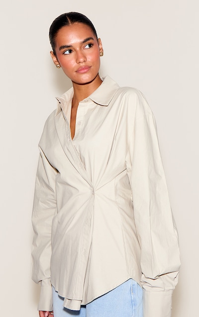 Sand Cotton Multi Button Cinched Shirt