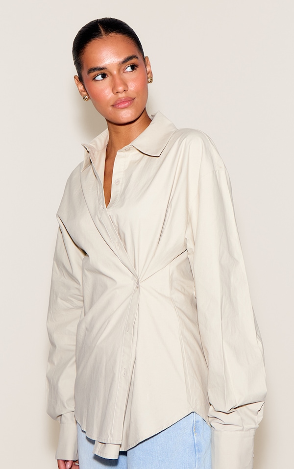 Sand Cotton Multi Button Cinched Shirt