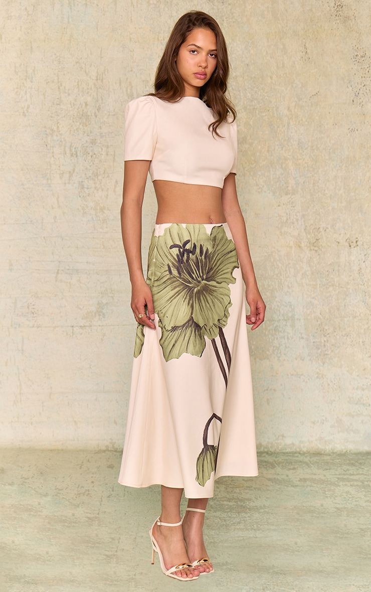 Ecru Look Puff Sleeve Crop Top image 3