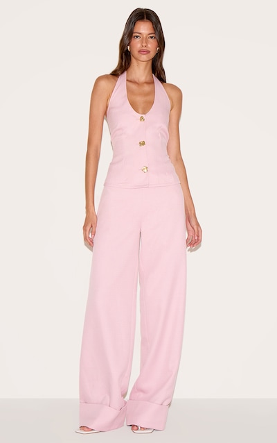 Pale Rose Textured Woven Wide Leg Pant