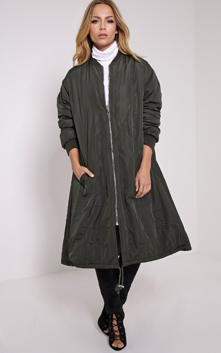 Stella Khaki Longline Bomber Jacket PrettyLittleThing
