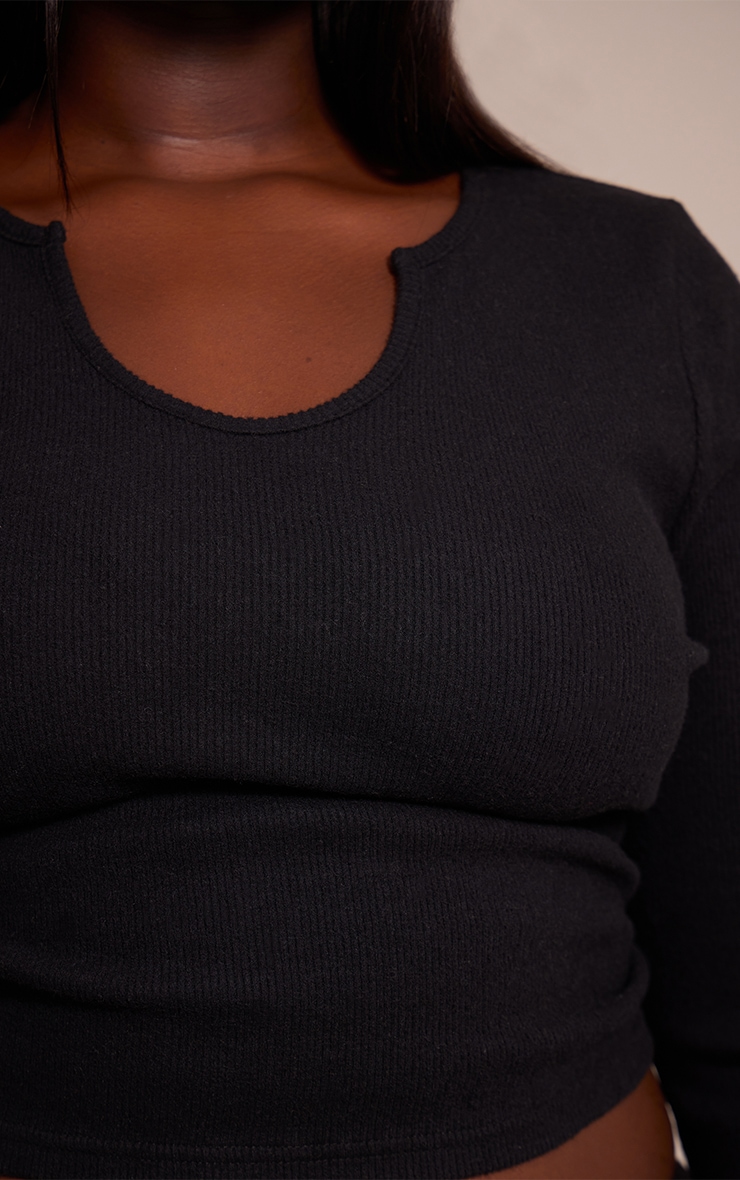 Plus Black Soft Touch Rib Round Neck Long Sleeve Top image 4