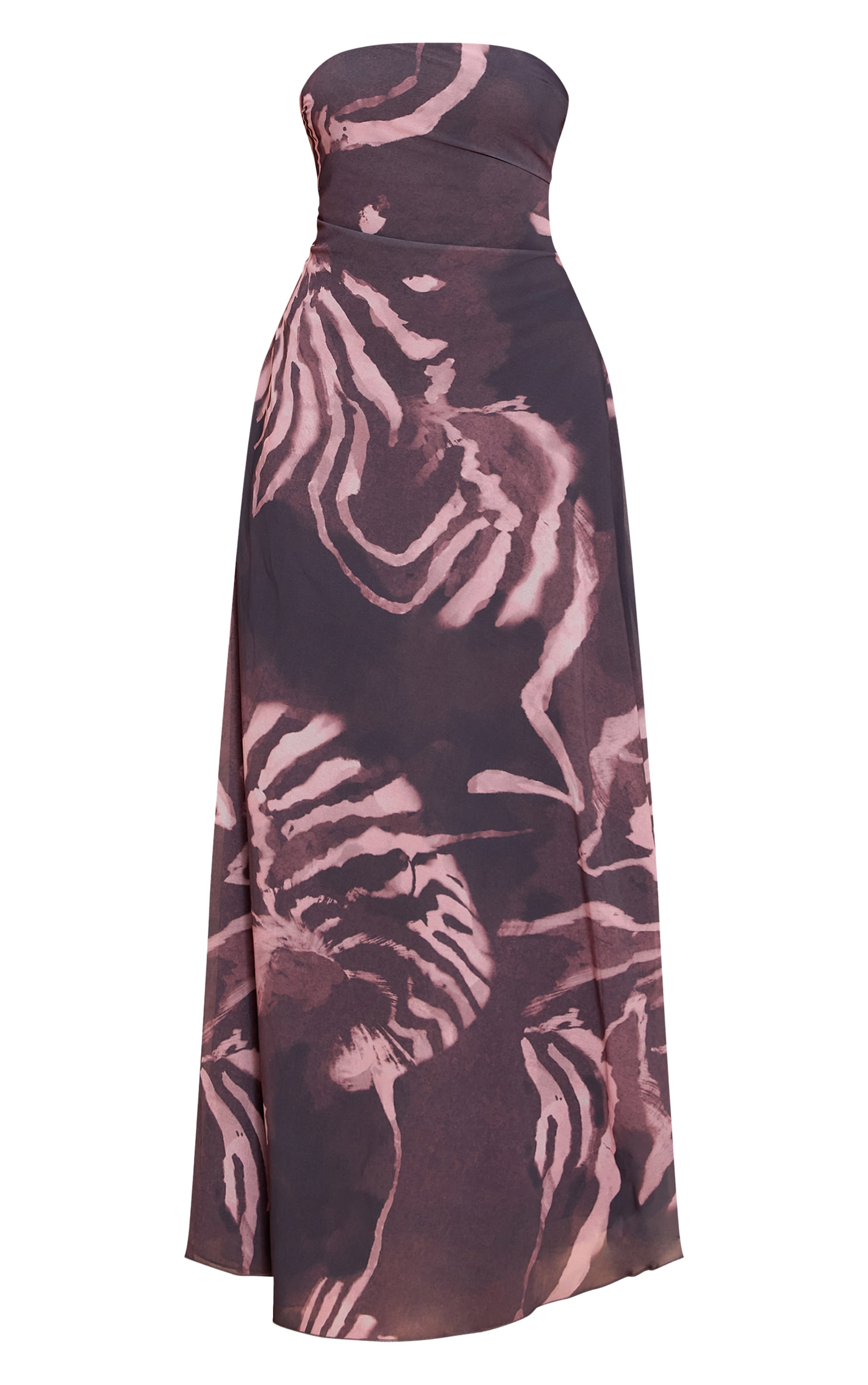 Dark Grey Abstract Printed Chiffon Bandeau Maxi Dress image 5