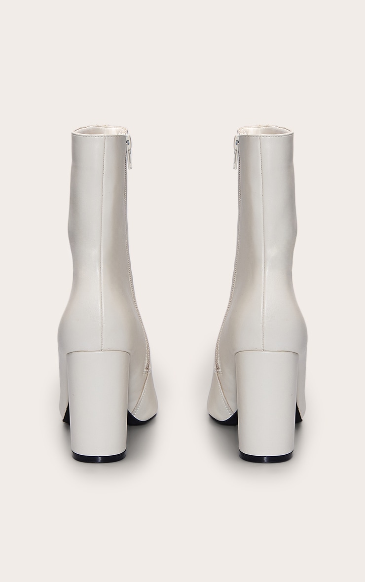 Cream Point Toe Block Heel Ankle Boot image 4