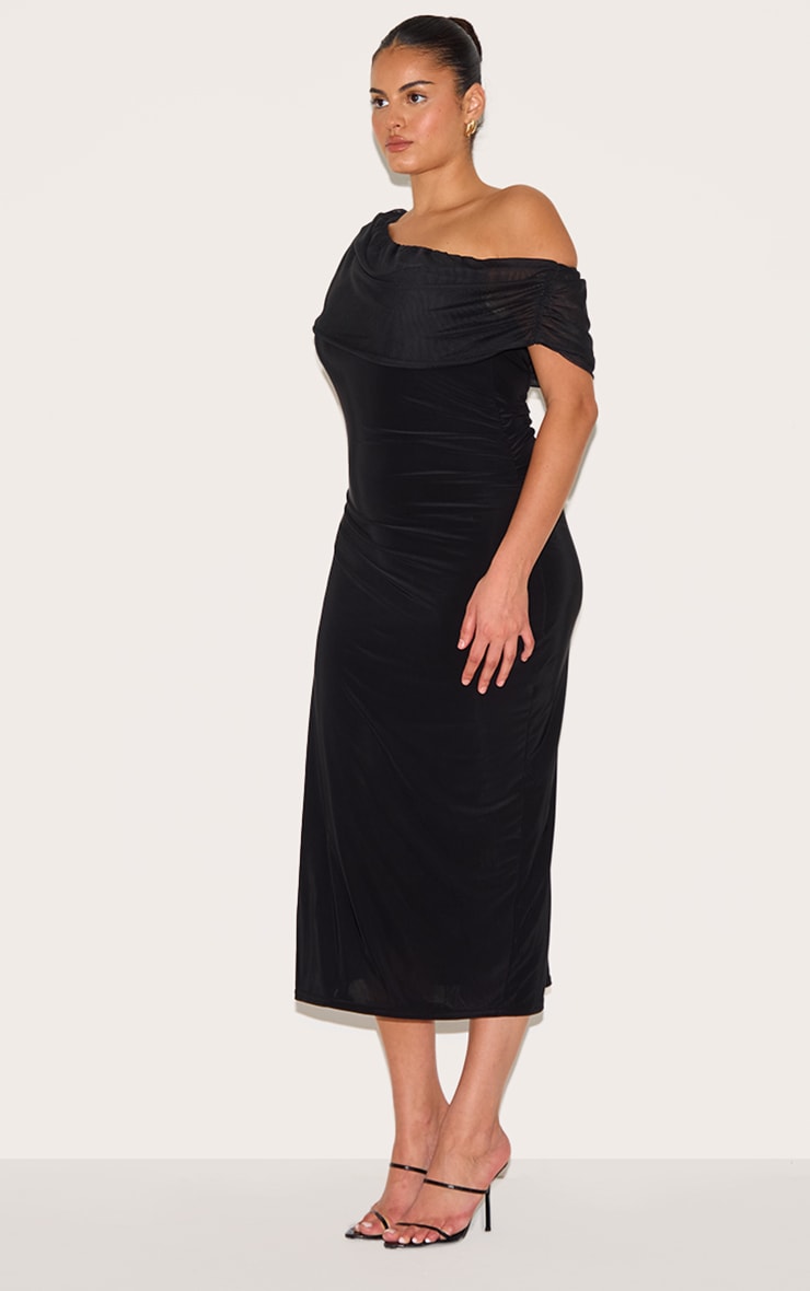 Plus Black Double Layer Slinky Mesh Overlay Maxi Dress image 3