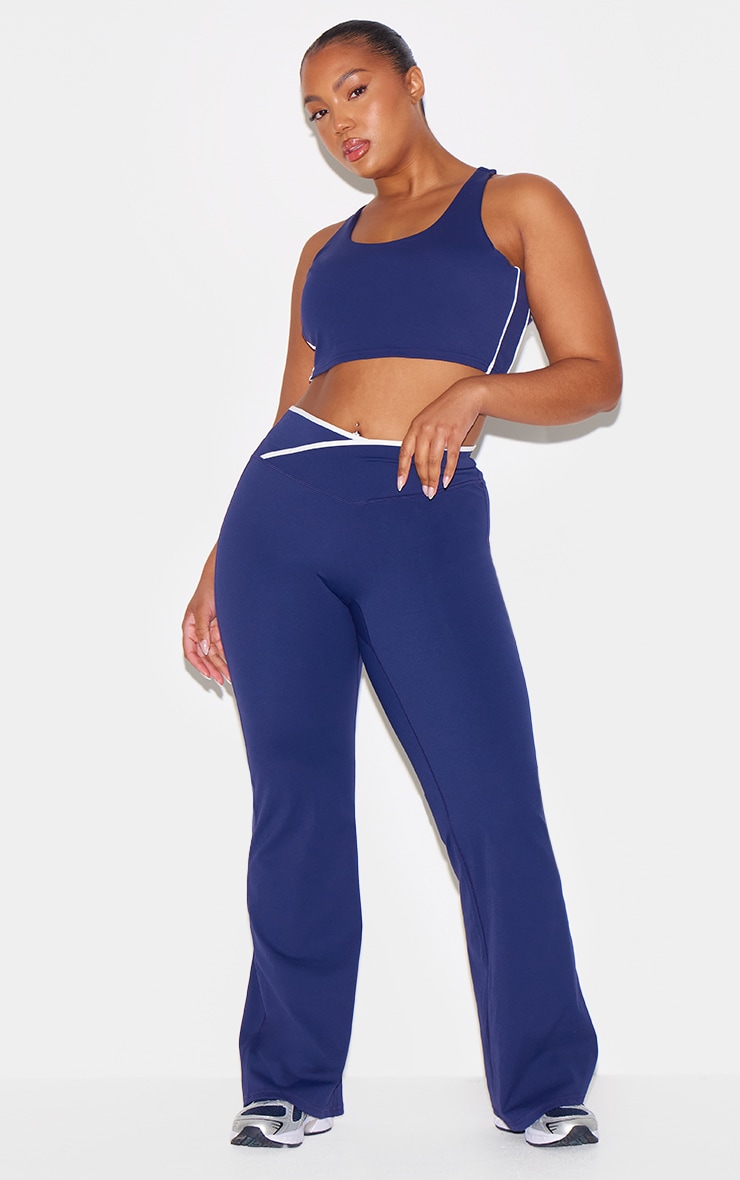 Navy Sculpt Binding Wrap Contrast Waist Yoga Pants image 6