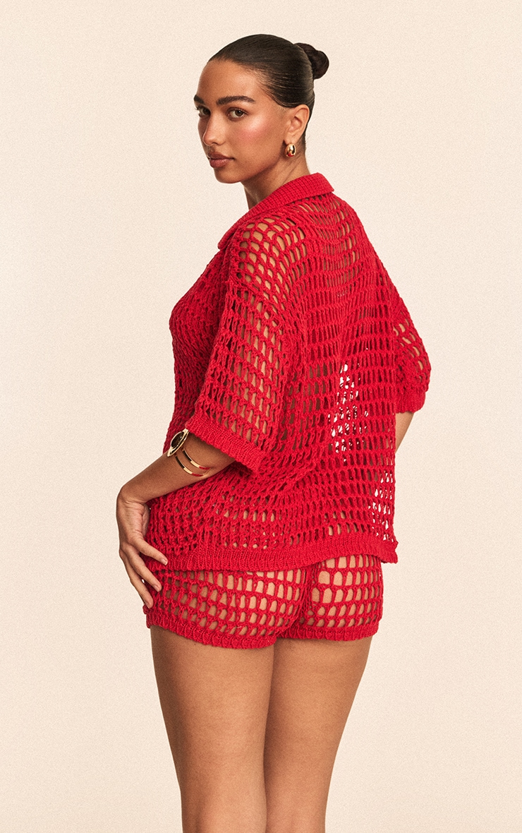 Red Mini Crochet Beach Shorts image 3