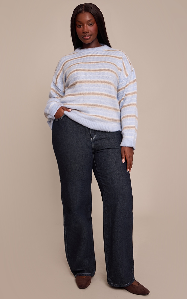 Plus Brown Striped Brushed Knit Jumper image 3