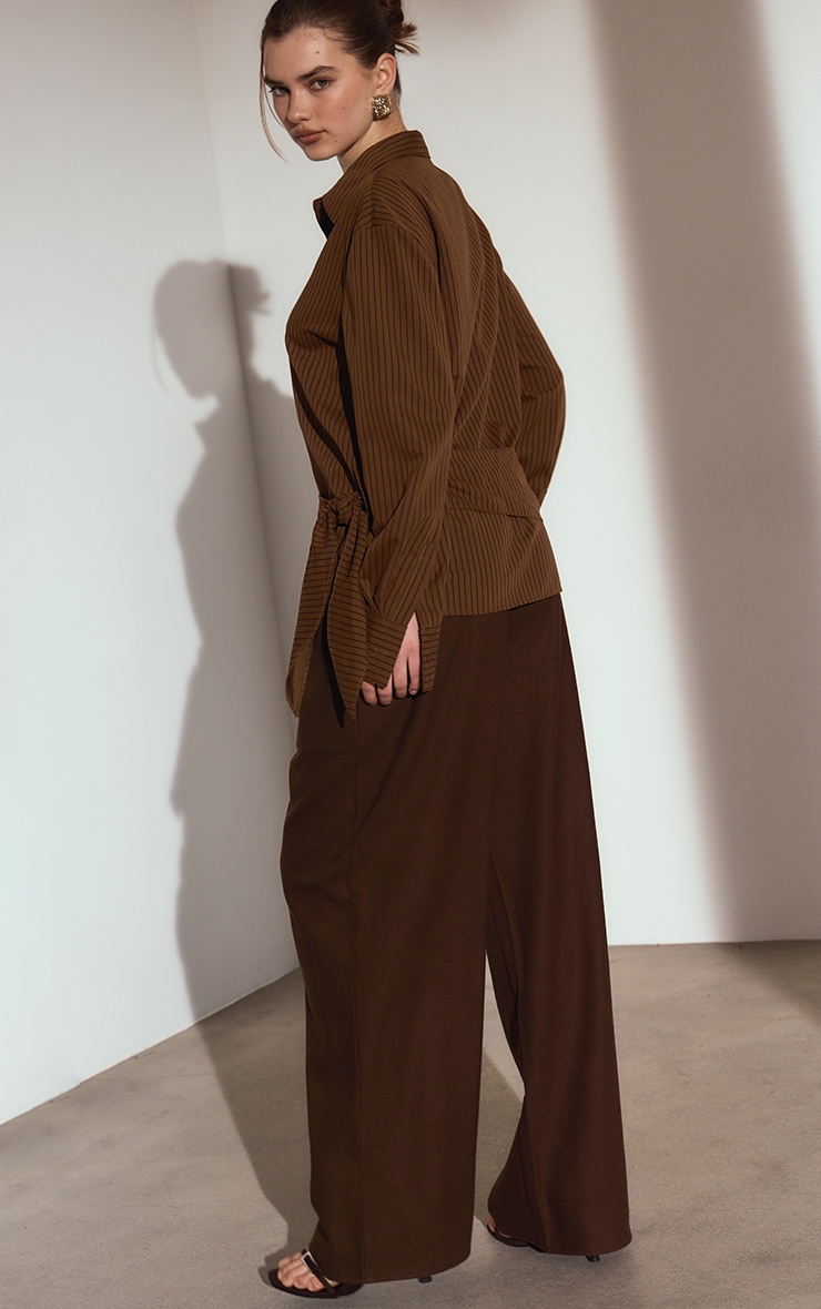 Chocolate Brushed Tailored Drawstring Low Rise Pants image 3