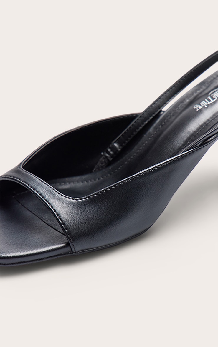 Black Pu Square Toe Sling Back Mid Heeled Sandals image 5