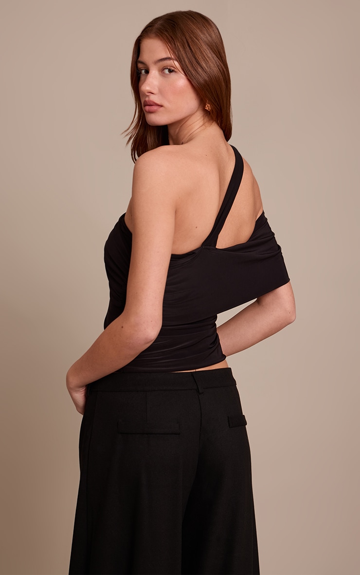 Black Double Layer Slinky Abstract Sleeve Detail Top  image 2