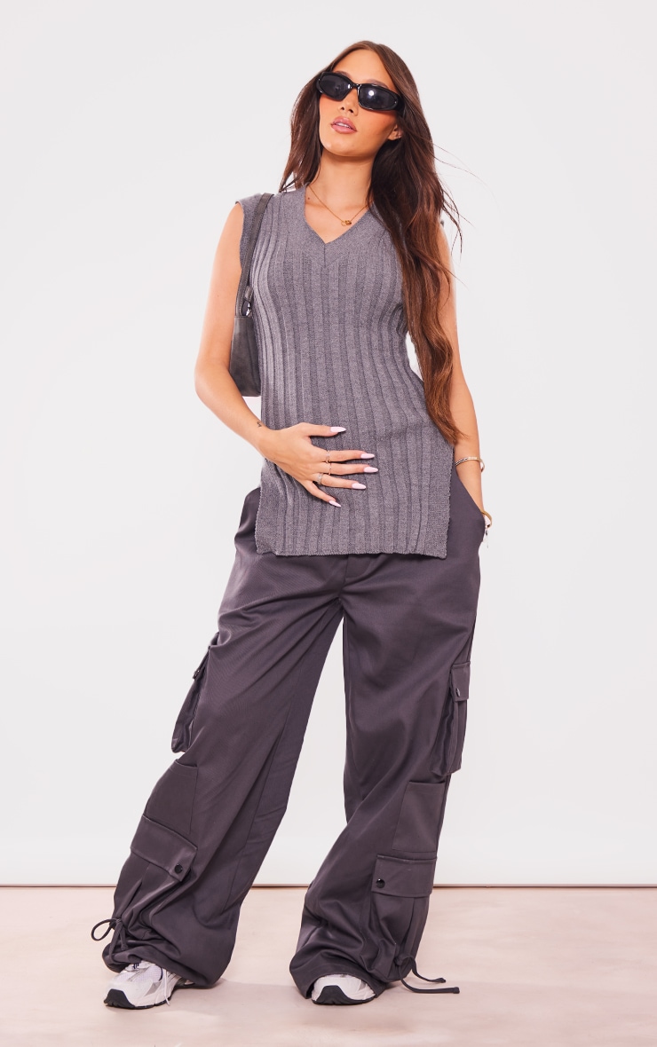 Maternity Charcoal Thick Rib Knit Vest image 3