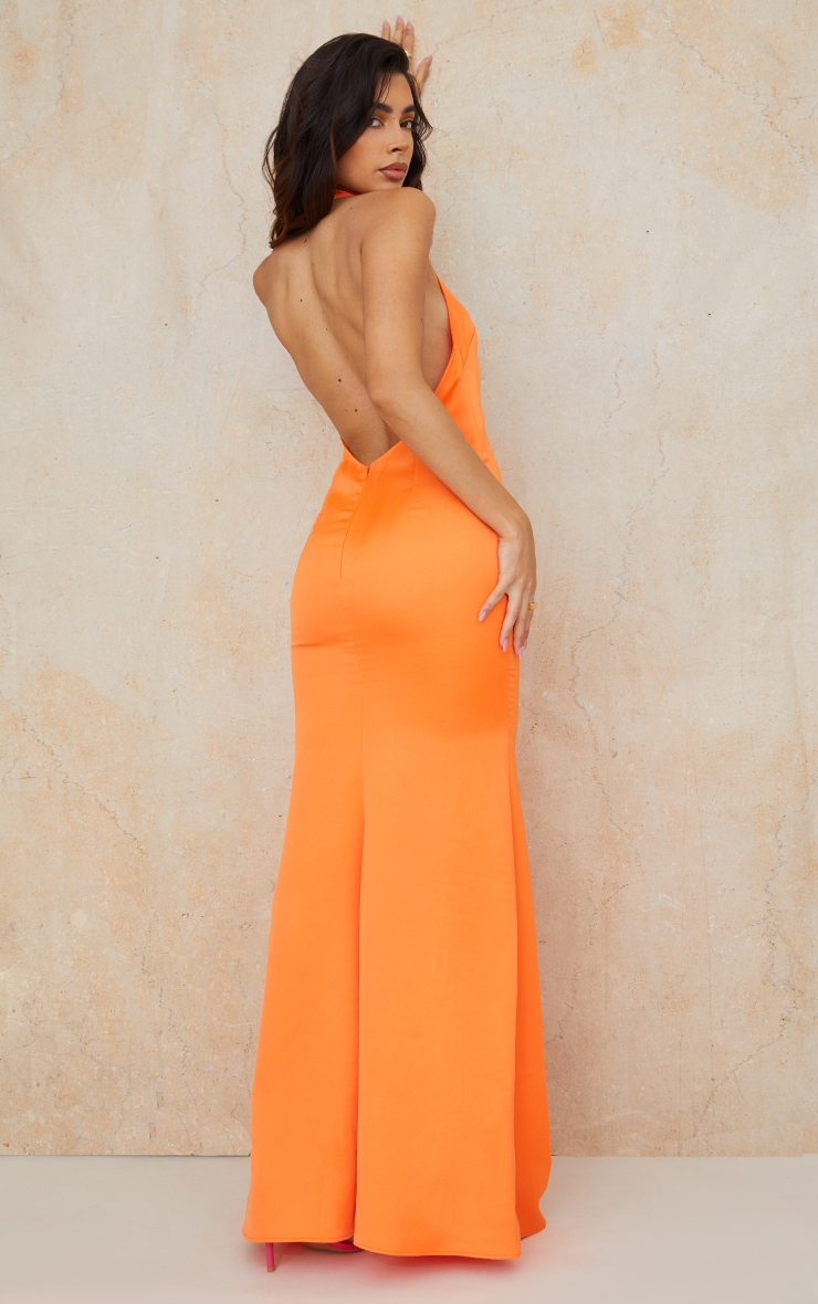 Orange Satin Low Back Maxi Dress image 1