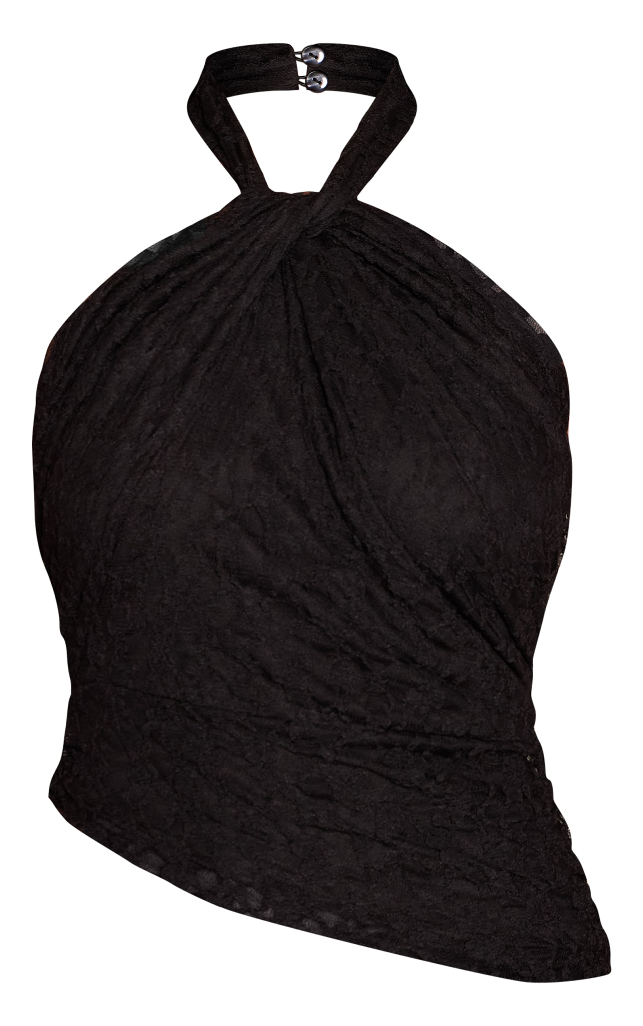 Black Lace Twist Halter Asymmetric Top image 5