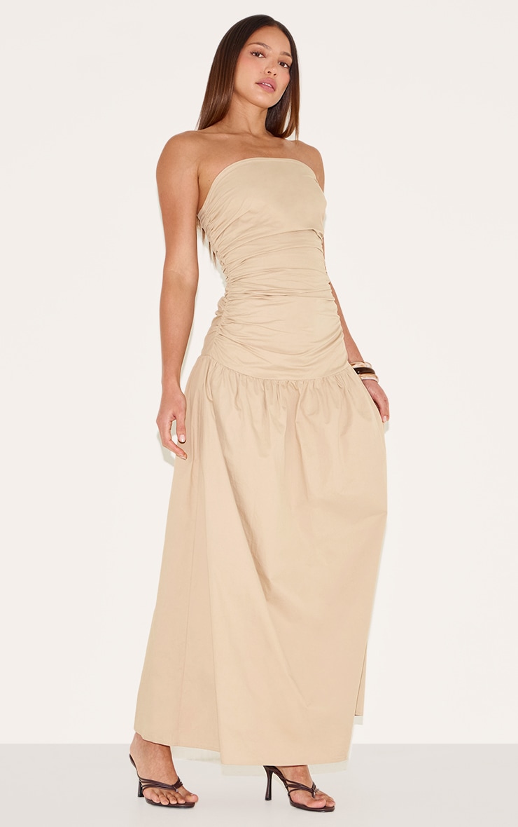 Tall Nude Bandeau Ruched Floaty Dress image 3