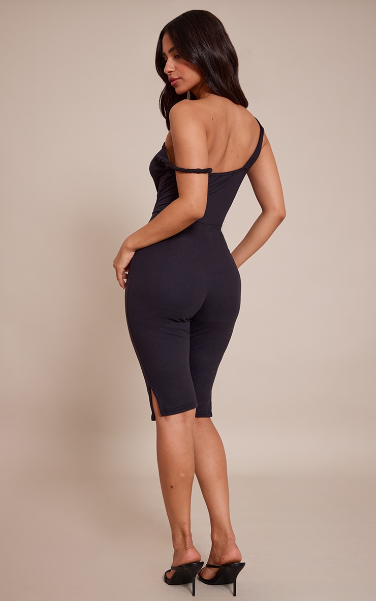 Petite Black Super Soft Bardot Twist Detail Fitted Jumpsuit image 2
