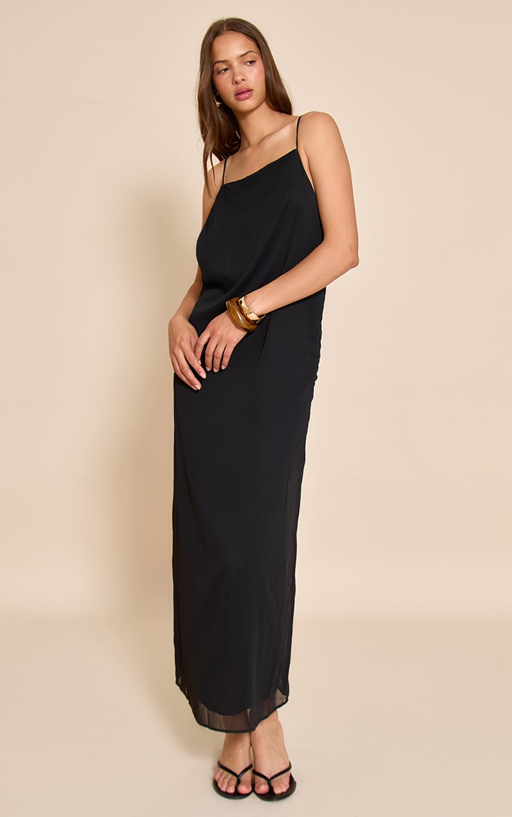 Black Woven Cami Trim Detail Maxi Dress image 2