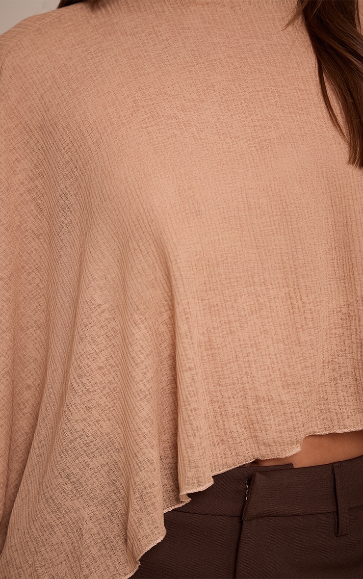 Sand Ribbed Burnout Mesh Cape Detail Long Top image 4