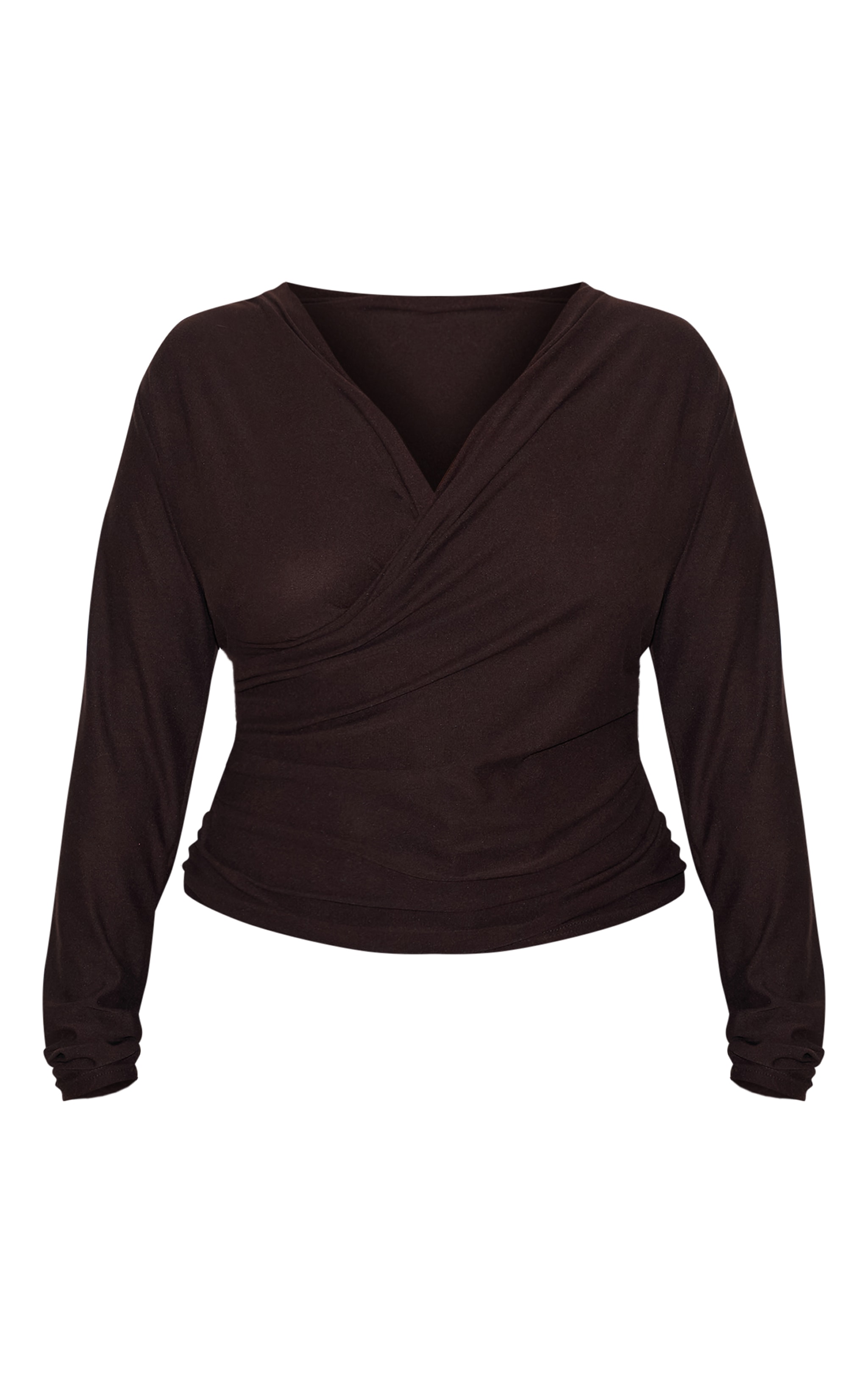 Plus Chocolate Soft Touch Ruched Long Sleeve Longline Top image 5