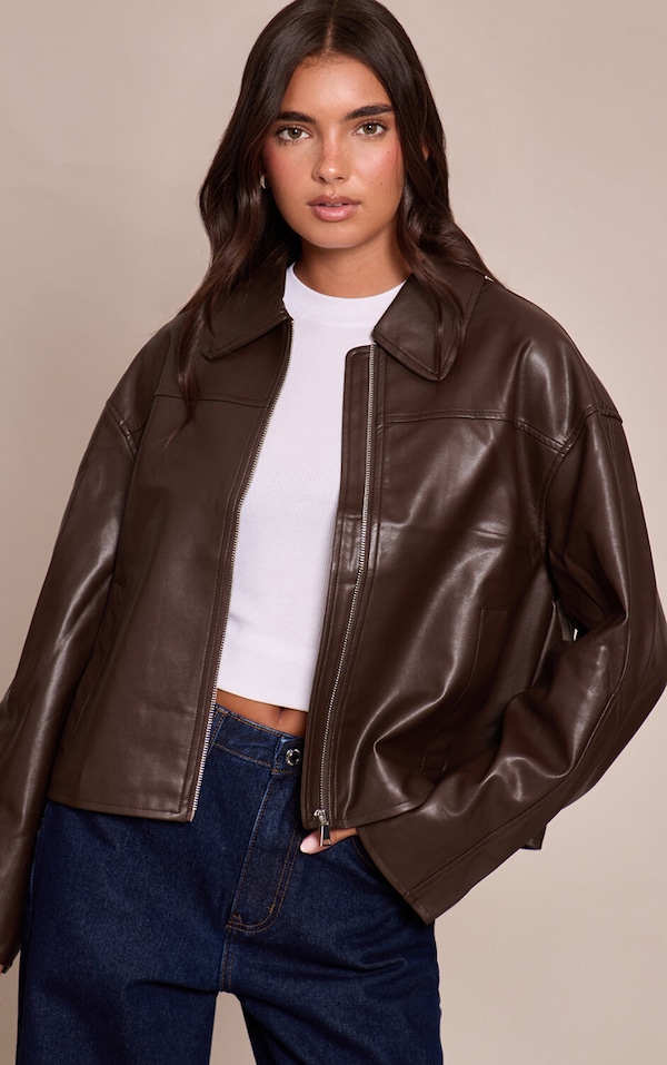 Chocolate Zip Through Pu Jacket
