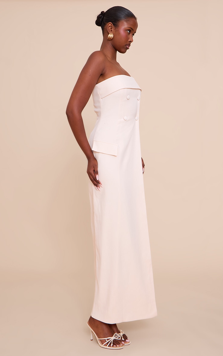 Butter Cream Tailored Woven Button Split Detail Bandeau Maxi Dress image 3