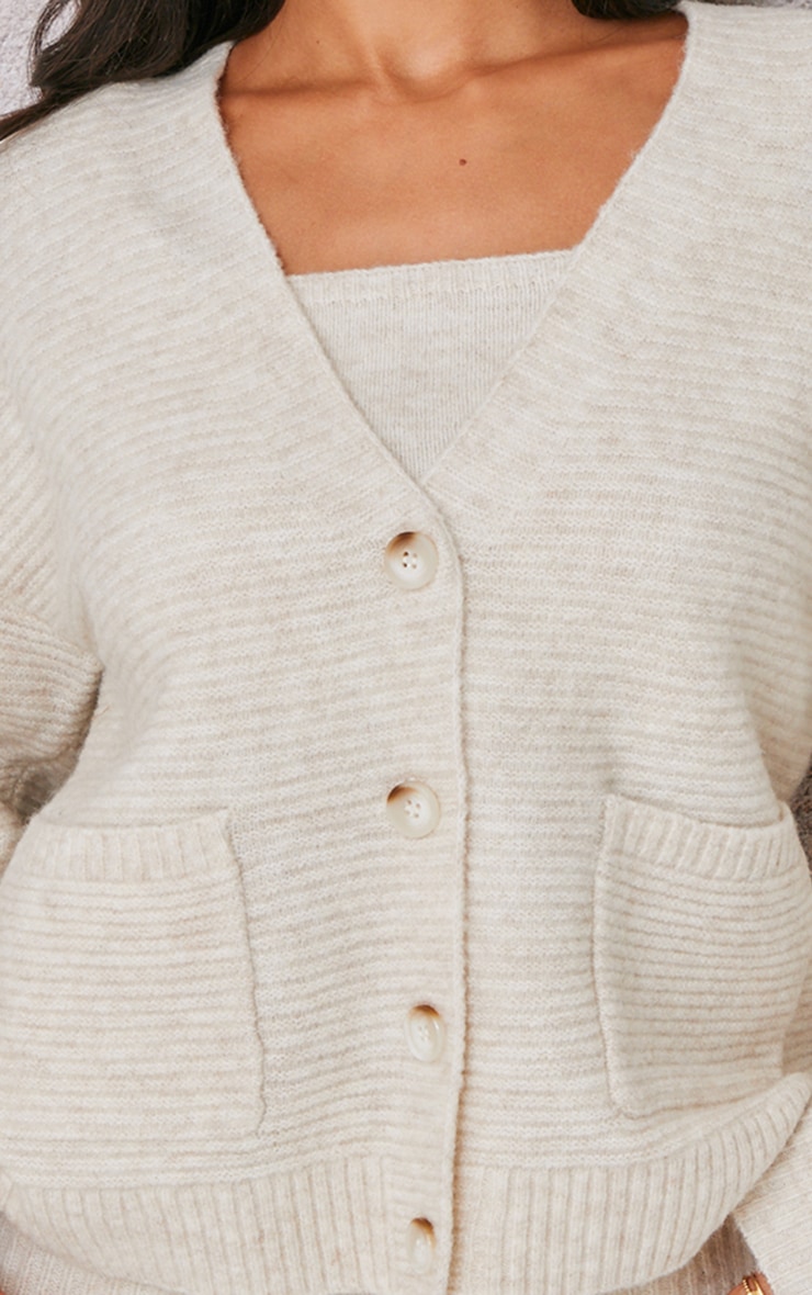 Petite Oatmeal Rib Knit Oversized Cardigan image 4