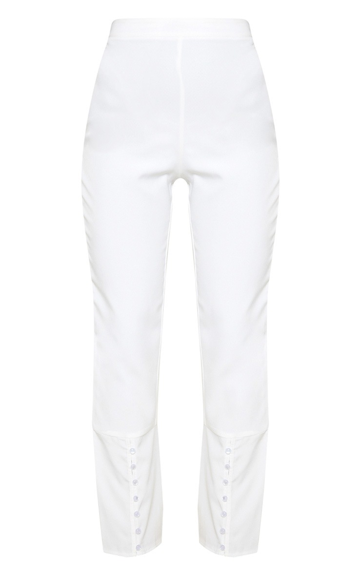 White Woven Button Cuff Detail Straight Leg Trouser 3