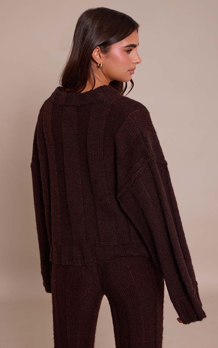 Dark Chocolate Thick Rib Knitted Crew Neck Jumper image 2
