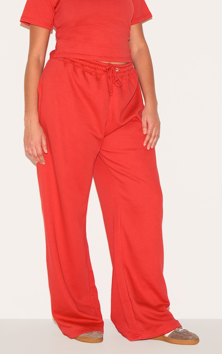 PRETTYLITTLETHING Plus Red Wide Leg Track Pants image 1