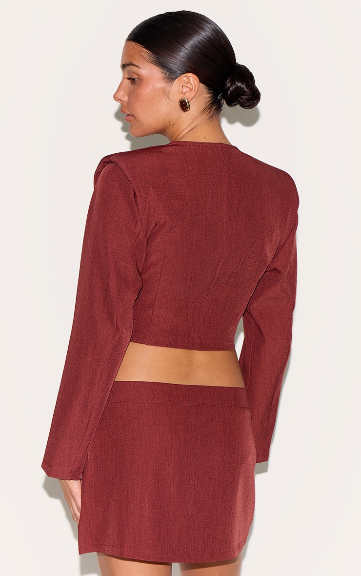 Petite Burnt Orange Woven Long Sleeve Asymmetric Button Top image 2