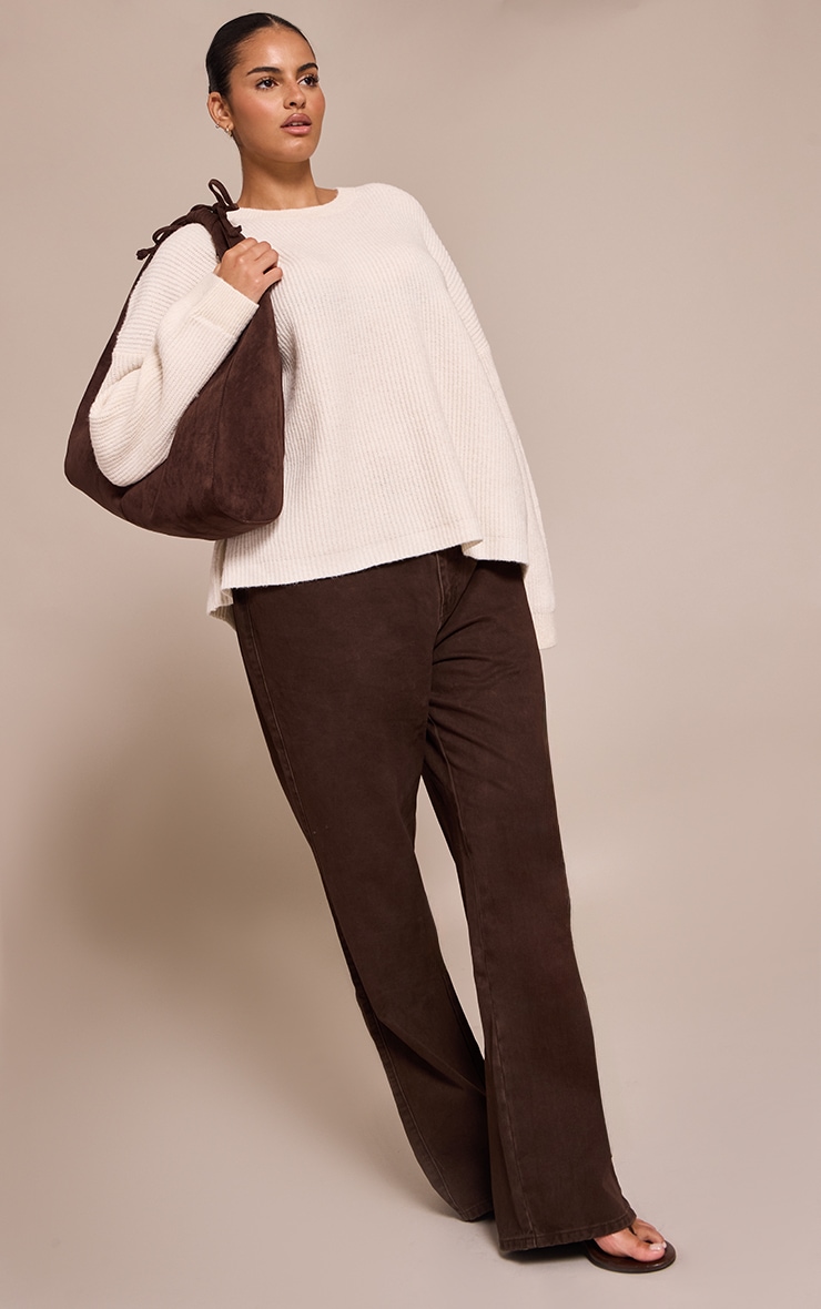 Plus Cream Round Neck Knit Raglan Sleeve Sweater image 3