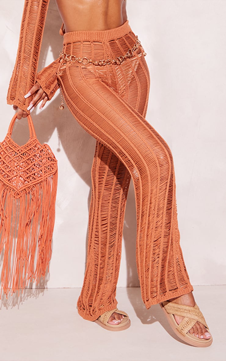 Tan Tassel Knitted Pants Knitwear PrettyLittleThing USA