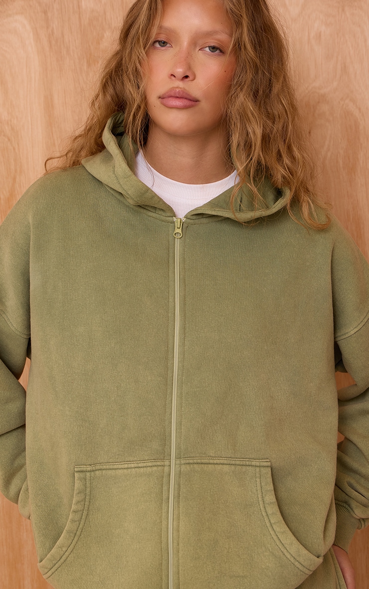 Sage Acid Wash Full Zip Hoodie image 4