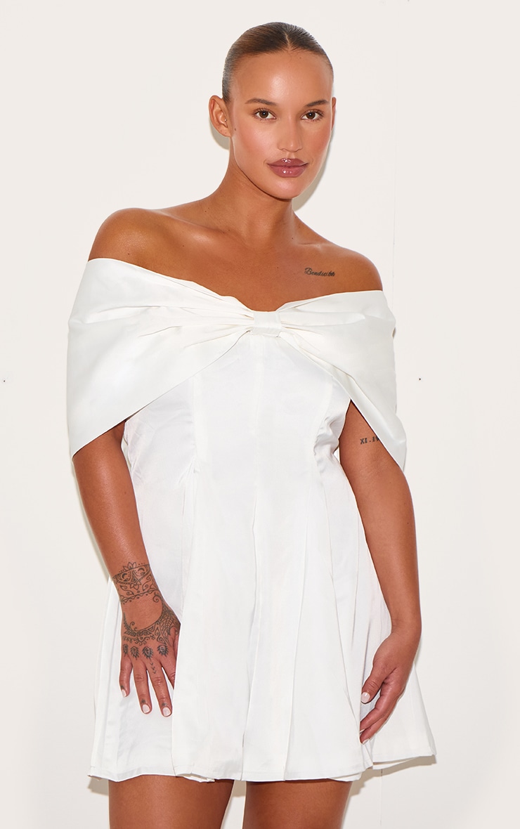 Premium Plus White Satin Extreme Bow Detail Playsuit