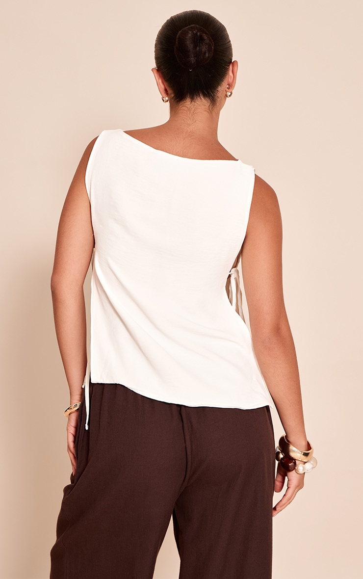 Cream Woven Tie Side Detail Long Top image 2