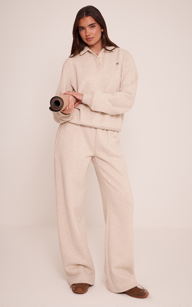 Oatmeal Marl PLT Badge Cotton Fleece Straight Leg Sweatpants image 1