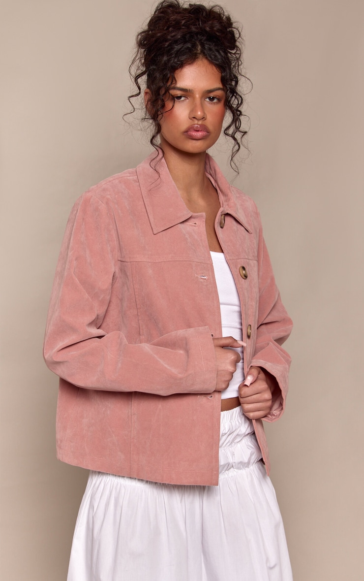 Light Pink Panelled Faux Suede Jacket