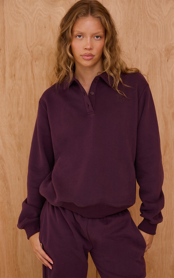 Plum Cotton Fleece Polo Sweatshirt image 3