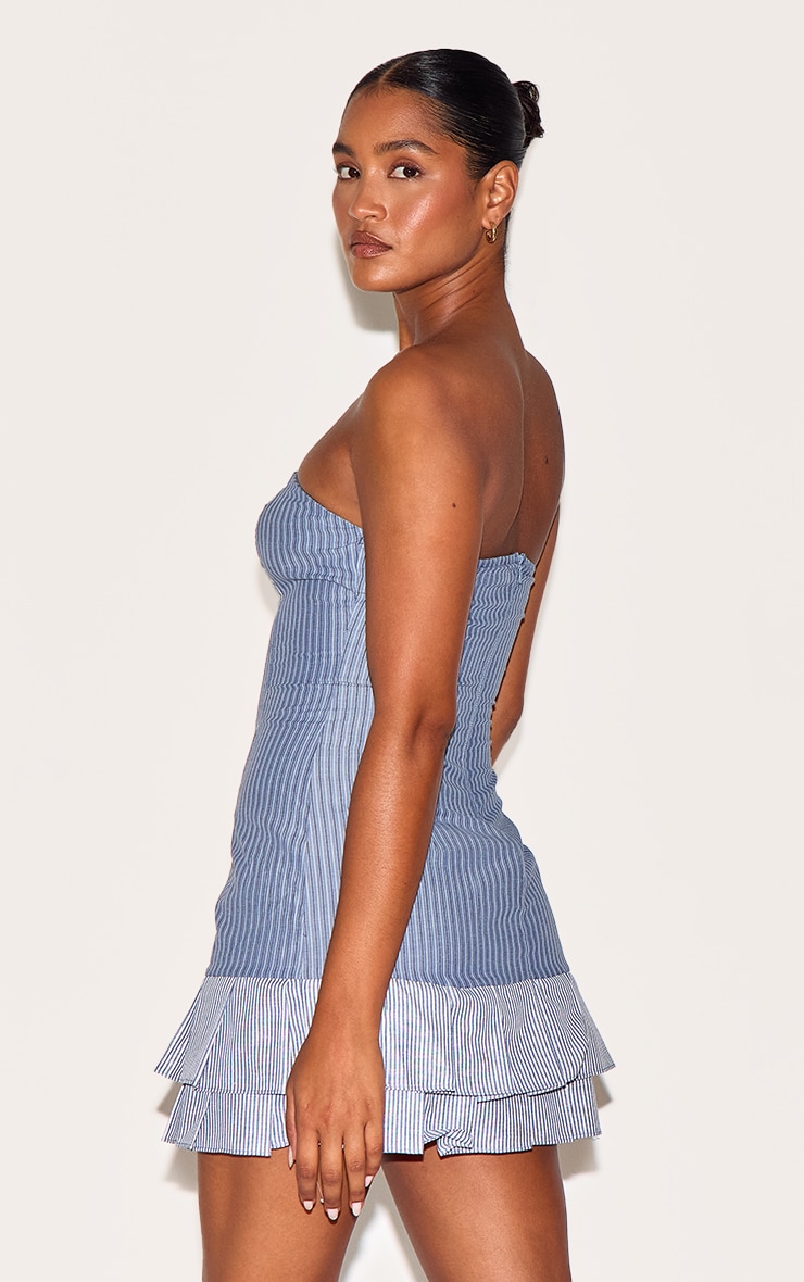 Blue Contrast Pinstripe Bandeau Shift Dress image 2