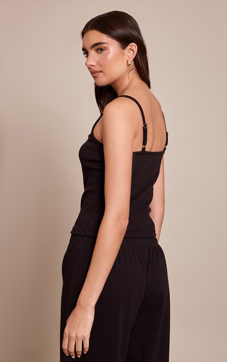 Black Ribbed Lace Trim Cami Top  image 2