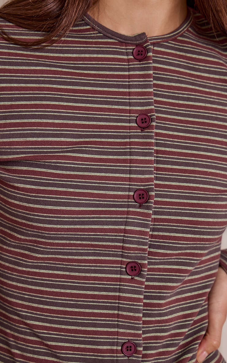Burgundy Soft Fleece Pinstripe Button Up Top image 4