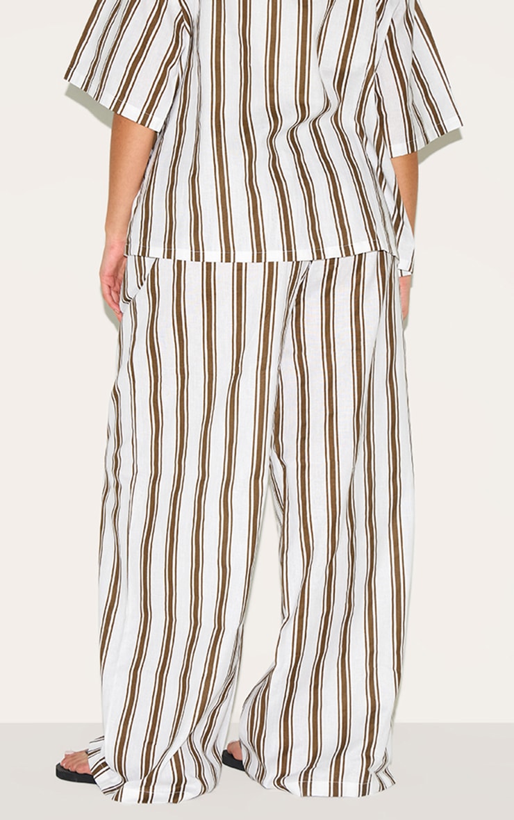 Plus Beige Striped Wide Leg Pants image 3