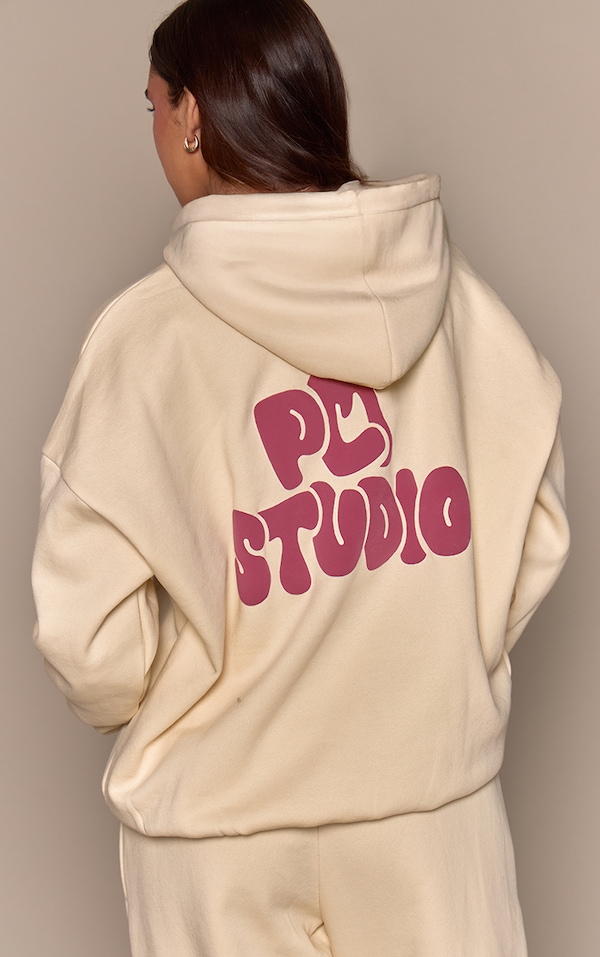 Butter Cream PLT Studio Print Oversized Hoodie