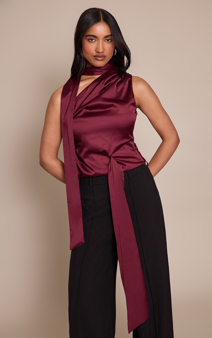 Plum Satin Drape Top