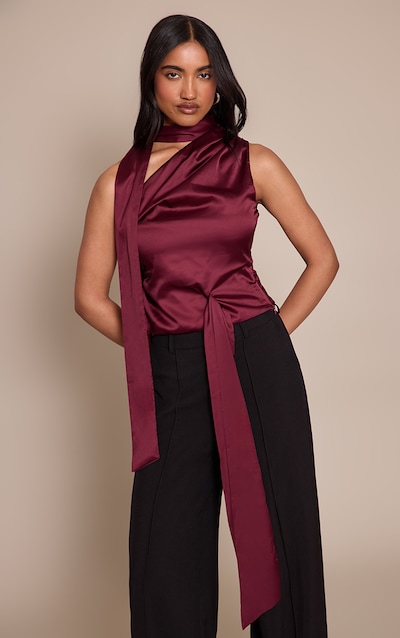 Plum Satin Drape Top